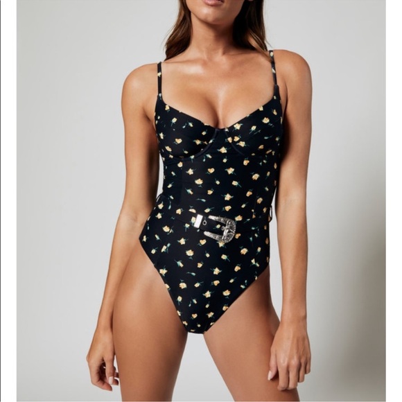 Onia Danielle rosebud Floral Black One Piece Swimsuit